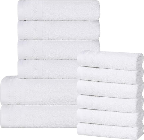 Superior Honeycomb 100% Cotton 500 GSM 12 Piece Bath Towel Set, 6 Washcloths, 4 Hand, 2 Bath Towels, Ideal for Bathroom, Kitchen or Beach, Quick Dry, Jacquard and Solid, Mid-Weight, White