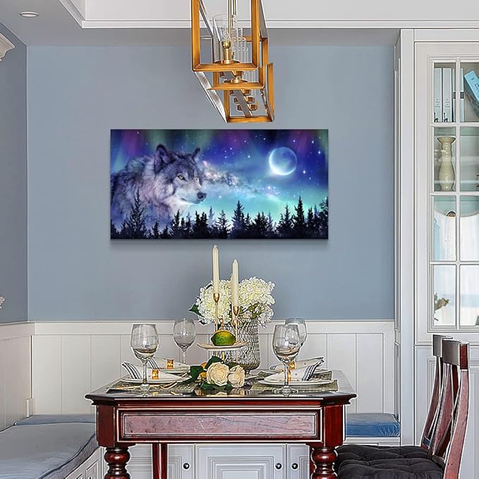 MHARTK66 Canvas Wall Art For Living Room Large Decor Paintings Bedroom Modern Family Decorations Office Abstract Aurora Scenery Wolf Pictures Artwork Posters Home Decoration