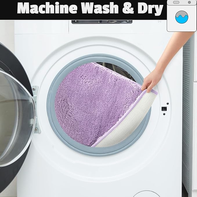 YHF Bathroom Rugs 17" X 24", Extra Thick & Soft Microfiber Shaggy, Machine Washable Bath Mats, Absorbent Bath Rugs, Non-Slip Rubber Backing Bath Mat for Bathroom Floor, Tub and Shower, Lavender