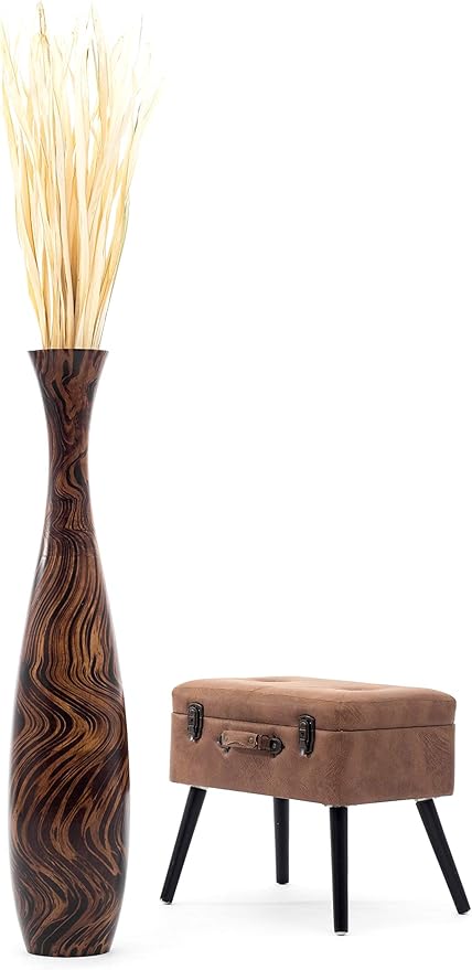 Leewadee Large Brown Light Brown Home Decor Floor Vase – Wooden 41 inches Tall Farmhouse Decor Flower Holder for Fake Plant and Pampas Grass
