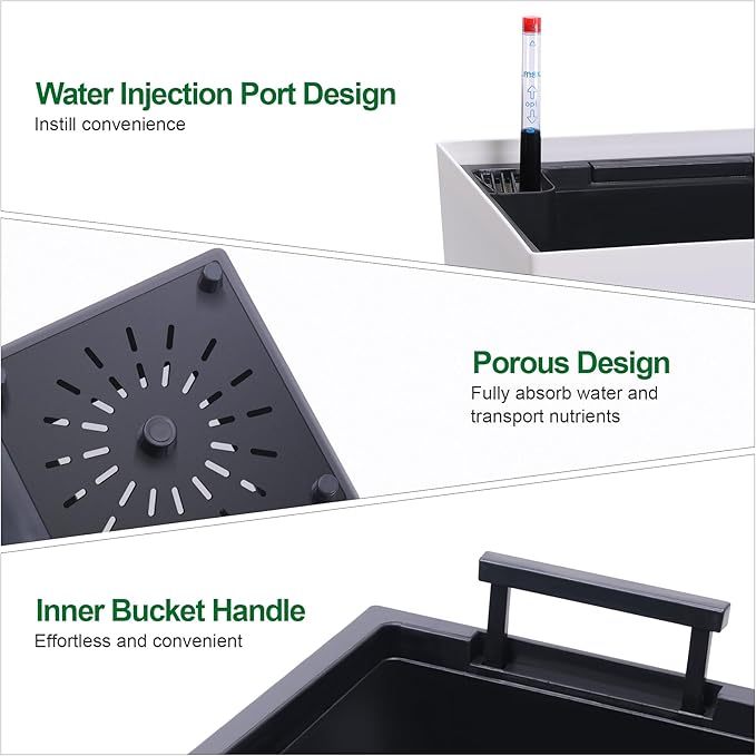 GAOMON 23" Tall Planters Set of 2, Planters for Outdoor＆Indoor Plants, Modern Plant Pots with Drainage Holes＆Water Level Monitor＆Inner Bucket, Automatic Watering, Convenience Instill, White
