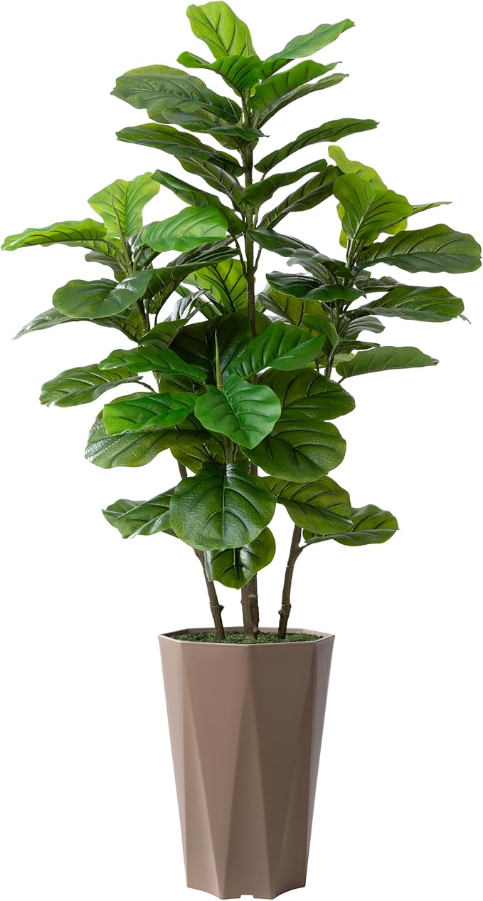 Artificial Fiddle Leaf Fig Plant Indoor 5FT Faux Fig Tree with Mocha Diamond Planter Tall Fake Floor Plant Potted Artificial Trees for Home Office Living Room Decor Indoor
