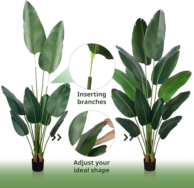 Artificial Bird of Paradise Plant 6 Ft Tall Fake Banana Leaf Plant for Indoors and Outdoors,Faux Palm Tree with Plastic Pot for Office and Home Decor,L180