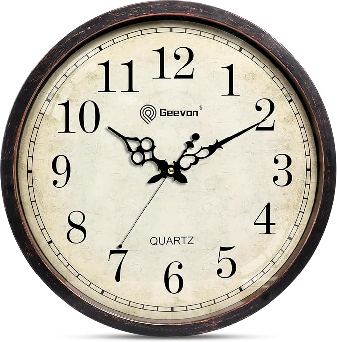 Geevon Vintage Wall Clock, Silent 16" Non Ticking Retro Round Clock Quartz Decorative Battery Operated Wall Clock for Kitchen,Office,Classroom,Bedroom,Living Room Decor