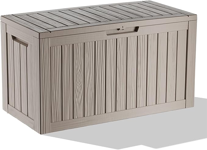 80 Gallon Deck Box,Resin Outdoor Storage Box with Lockable for Patio Furniture, Pool Accessories, Garden Tools Waterproof Outside Storage Box, Grey