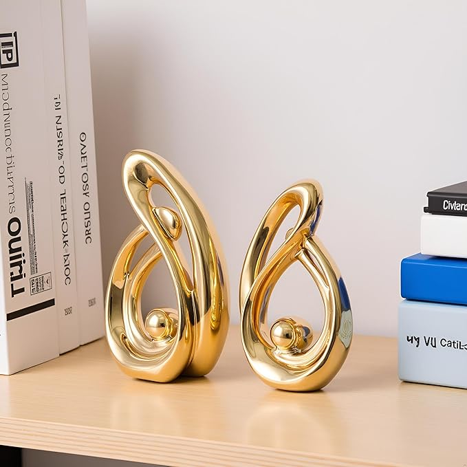 XMGZQ Home Decor Accent,Porcelain Art Mid Century Bookshelf Decorations,Gold Centerpieces for Tables,Abstract Ceramic Statue Sculpture for Coffee Table Mantel Tv Stand Centerpieces (Gold, Small)