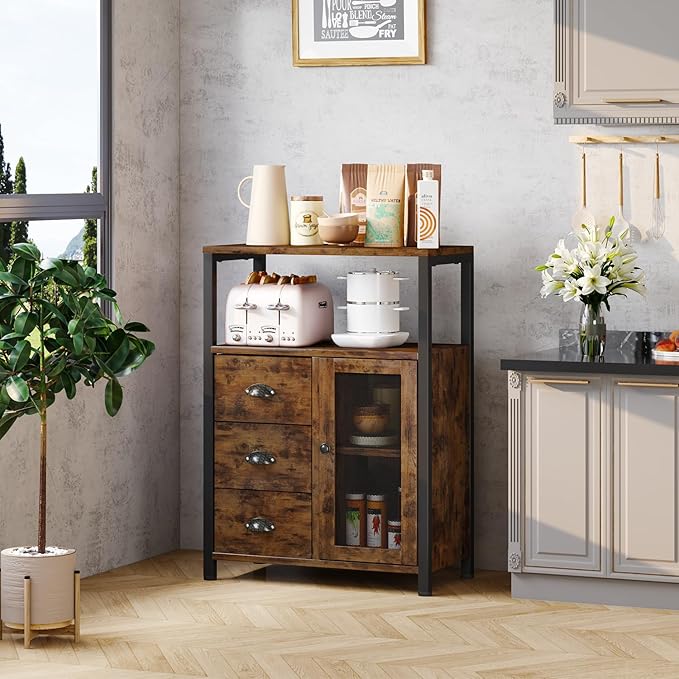 Homeiju Bathroom Floor Storage Cabinet Organizer with 3 Removable Drawers and 1 Door, Industrial Floor Storage Cabinet for Kitchen, Living Room, Bathroom, Home Office