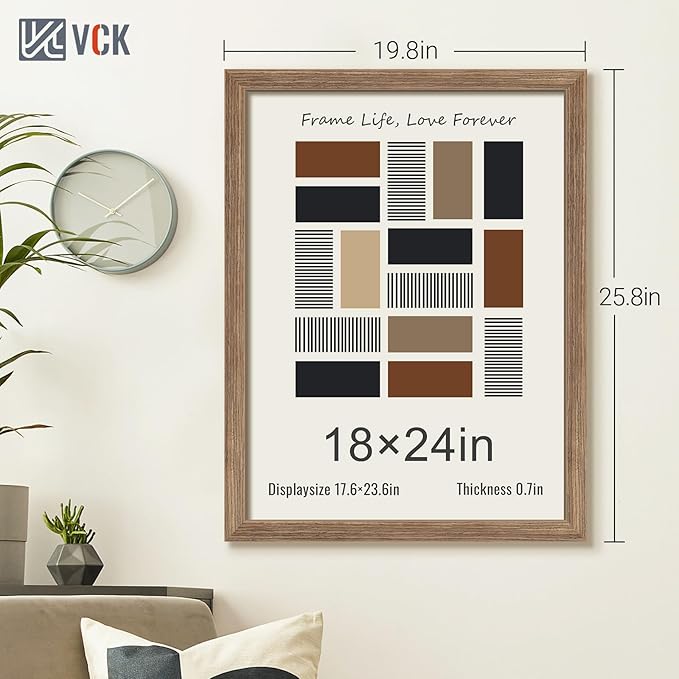 VCK 18x24 Poster Frame 5 Pack, Brown Walnut Wood Picture Frame, Exclusive Wood Grain, Wall Mounting Hanging
