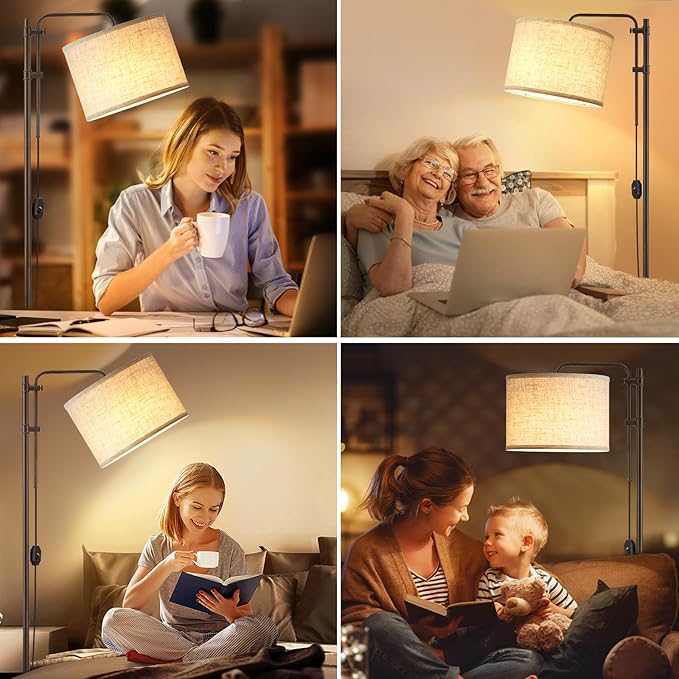 Floor Lamp for Living Room, Adjustable Height Standing Lamps with 350° Rotate Linen Lampshade, 67.5-Inch Brown Modern Tall Lamp Dimmable Floor Lamps for Corner Bedroom Home Office (Bulb Included)