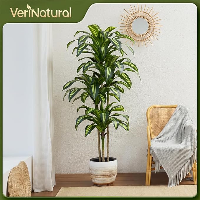 Artificial Dracaena Tree 6FT - Tall Faux Floor Plant with UV-Resistant,Artificial Plants with Lifelike Leaves,Potted Fake Trees for Home, Living Room,Indoor & Outdoor Decor,VN123(Yellow)