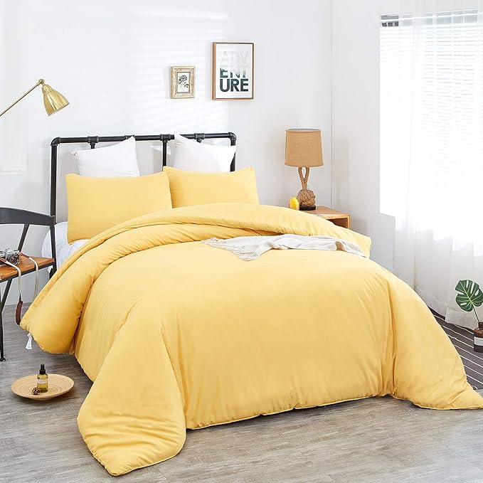 Pureant Yellow Comforter Set Queen Size Light Yellow Bedding Comforter Sets Cotton Women Men Solid Bright Color Quilt Blankets Soft Luxury Fresh Queen Comforter Breathable