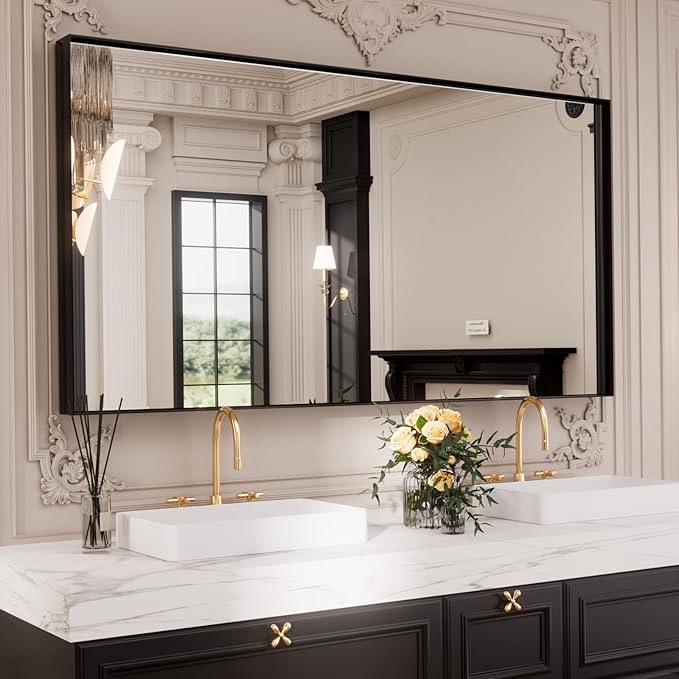 LOAAO Black Bathroom Mirror 72"X32" for Wall, Rectangle Bathroom Vanity Mirror, Tempered Glass, Hangs Vertically or Horizontally, Easy to Install, Modern Design