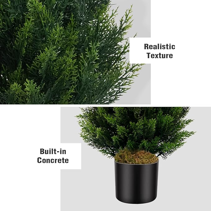 Artificial Topiary Cedar Trees 4FT Tall 2 Set, Outdoor Indoor Faux Pine Shrubs Plants, Realistic Fake Plants Front Porch Decor, Artificial Bushes Cypress for Home Front Door Offices
