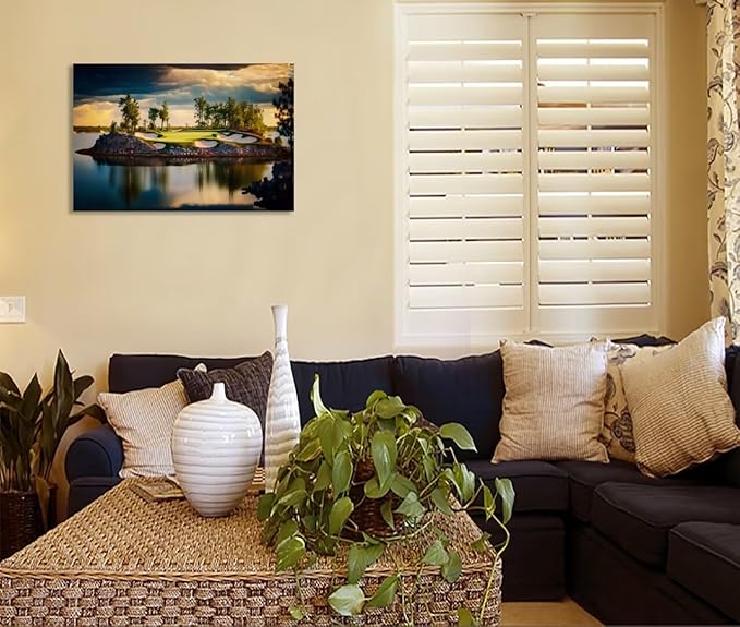 chenchenArt Sunset Landscape Golf Course Wall Art Picture Golf Course Wall Decor for Living Room Bedroom Bathroom Home Decorations Canvas Prints Framed Ready to Hang(12''H x 16''W)