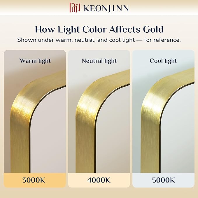 Keonjinn Gold Bathroom Mirrors for Over Sink 42” x 36” Large Brushed Brass Metal Framed Mirror, Rounded Rectangle Bathroom Vanity Mirror, HD Tempered Glass Modern Mirror for Wall(Horizontal/Vertical)