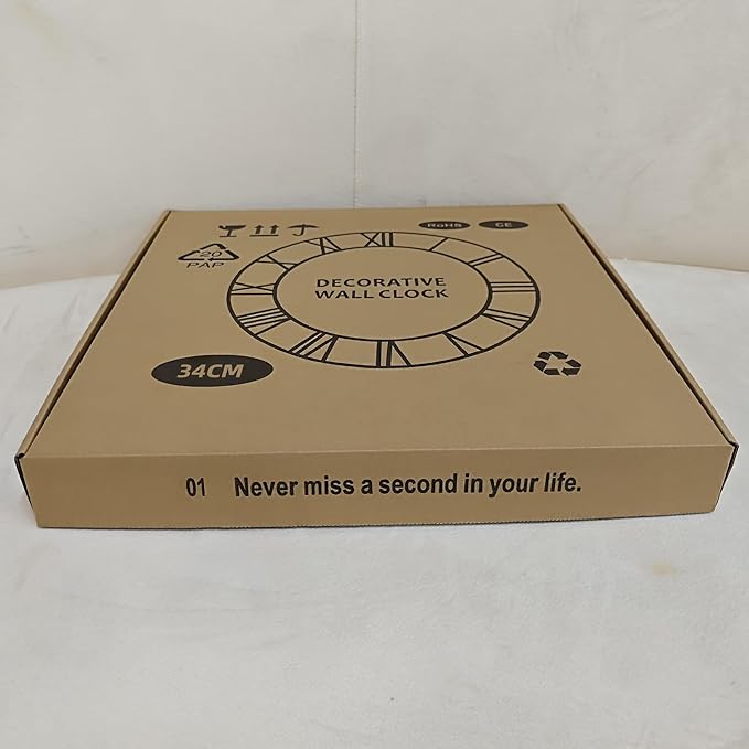 Maxstar Wall Clock Battery Operated,Silent Non-Ticking Modern Rustic Metal Round Clocks Small for Living Room/Bedroom/Office/Kitchen/Farmhouse Home Decor-14 Inch(Yellow-Wood)