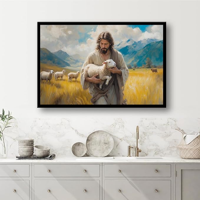 Christian Wall Art Print, Religious Scripture Biblical Decor, Faith-Based Inspirational Landscape with Cross, Digital Printed Canvas Poster for Church, Home Chapel, Prayer Room Decor