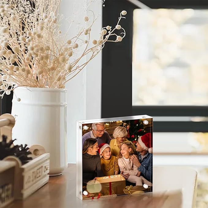 AMEITECH Acrylic Picture Frame 5x5-5 Pack, Clear Double Sided Frameless Photo Frame with Magnetic, Free Standing Desktop Acrylic Frame Display, Lucite Frame with Gift Box Package