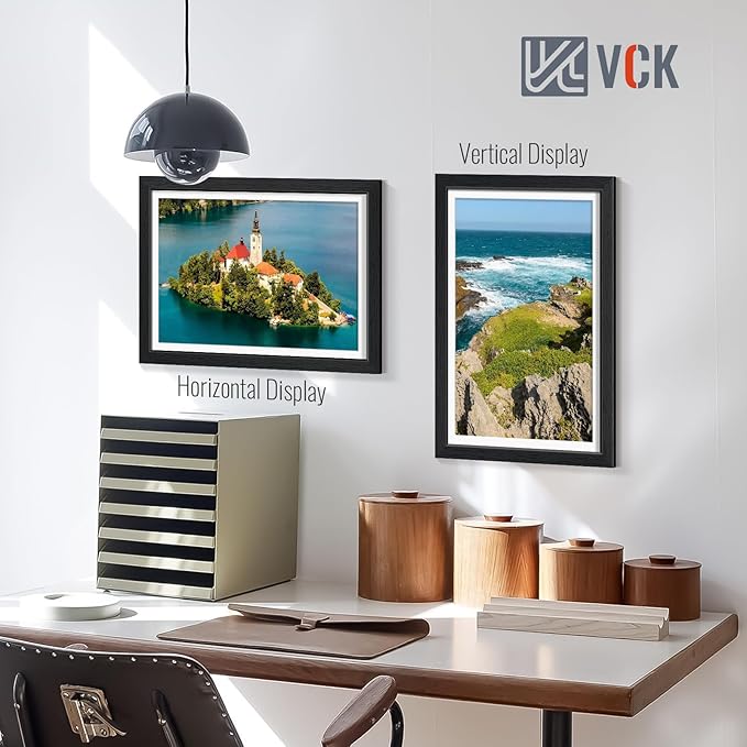 VCK 12x18 Picture Frame 5 Pack - with Mat 11x17, Solid Wood Poster Frame with HD Glass, Black Exclusive Wood Grain, Wall & Gallery Display