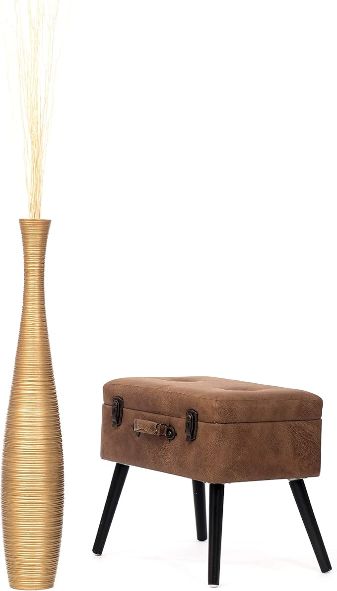 Leewadee Large Gold Home Decor Floor Vase – Wooden 34 inches Tall Farmhouse Decor Flower Holder for Fake Plant and Pampas Grass