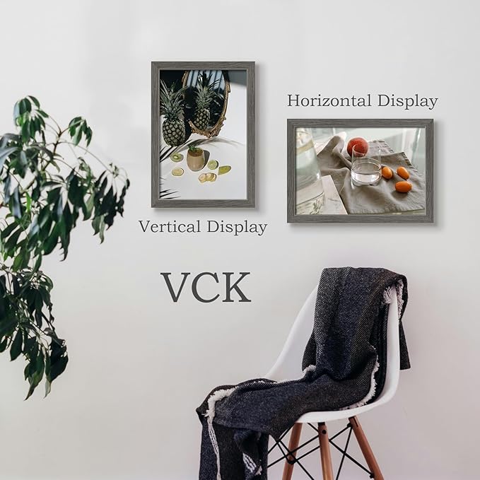 VCK 13x19 Picture Frame Set of 5, Gray Solid Wood Poster Picture Frame, Exclusive Wood Grain, Wall Mounting Hanging