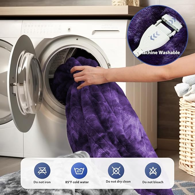 MAXEVE Electric Heated Throw Faux Rabbit Fur Blanket with 8 Heating Levels & 8H Auto Off, Fast Heating Warm Cozy Sherpa Washable Blanket with Over-Heat Protection, ETL Certification, Purple