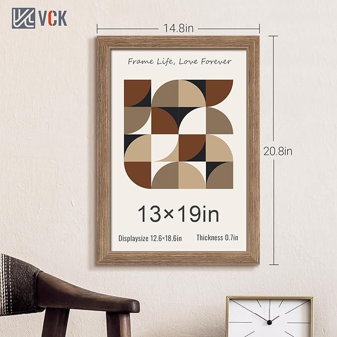 VCK 13x19 Picture Frame 5 Pack - Brown Walnut, Natural Textured Solid Wood Frame, Wall Gallery Frame