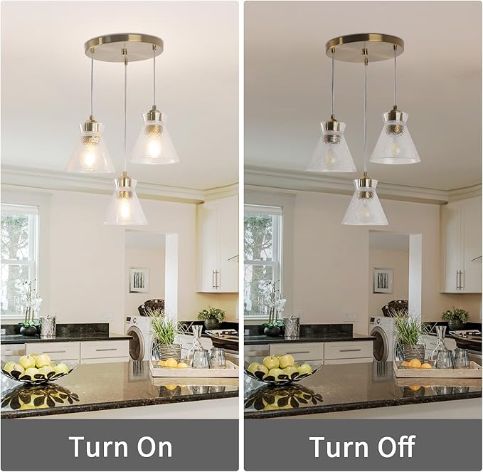 Industrial Farmhouse 3 Pendant Chandelier Light with Handblown Seeded Glass Shade Gold Brushed Nickel Hanging Light for Kitchen Island Dining Room Living Room,Foyer,Stairway