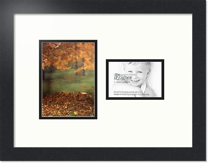 ArtToFrames Collage Photo Frame Double Mat with 1 - 3.5x5, 5x7 Openings and Satin Black Frame