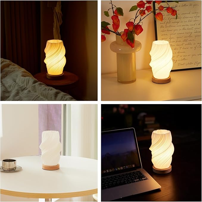 Table Lamp Bedside Lamps for Bedroom, Small Night Stands Desk Lamp, Mood Warm Cozy Lighting, Vintage Boho Cool Mid Century Modern Lamp, Aesthetic Accents Home Room Decor (Warm-E, Medium)