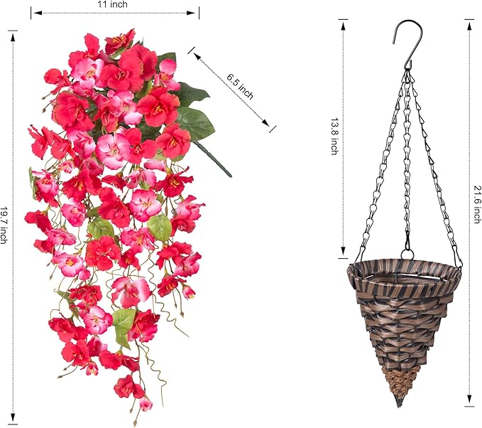 Ivydale Artificial Faux Hanging Flowers Plant Baskets for Outdoors Decoration, Fake Hibiscus UV Resistance Realistic Silk Flower for Outside Home Patio Porch Balcony Garden Wedding, Mix