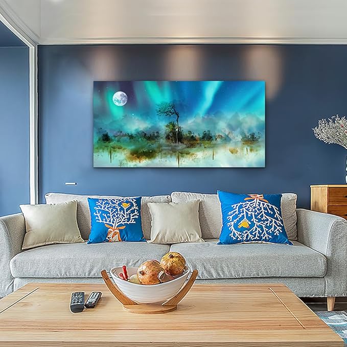 MHARTK66 Canvas Wall Art for Living Room and Bedroom - Large Abstract Auroral Scenery Framed Prints - Office and Hotel Decoration - 20x40 In