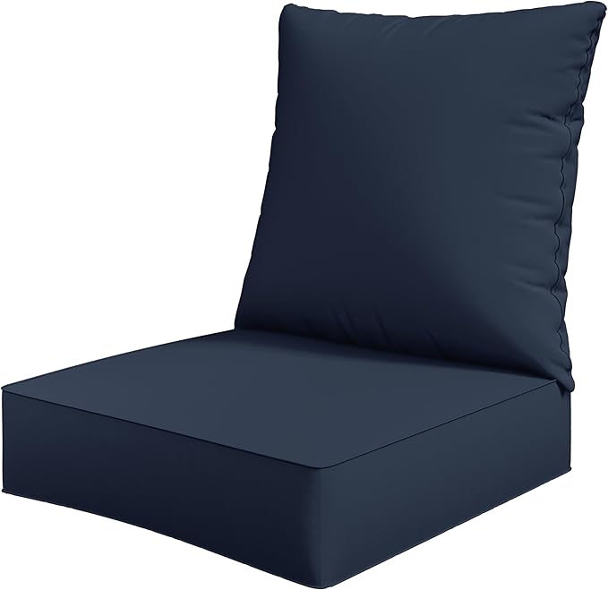 Outdoor Seat Cushion Set 24 x 24 x6.5 Inch Splash-Proof & Fade Resistant Patio Furniture Cushions with Removable Cover Deep Seat & Back Cushion with Straps for Chair Sofa Couch