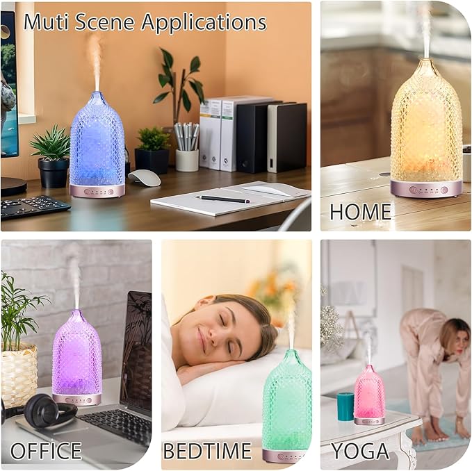 7 Colors Glass Diffuser, 200ML Essential Oil Diffuser, Ultrasonic Aromatherapy Diffuser with Timer, Auto-Off Protection, Cool Mist Aroma Diffuser for Home, Office,Yoga (Rose Gold)