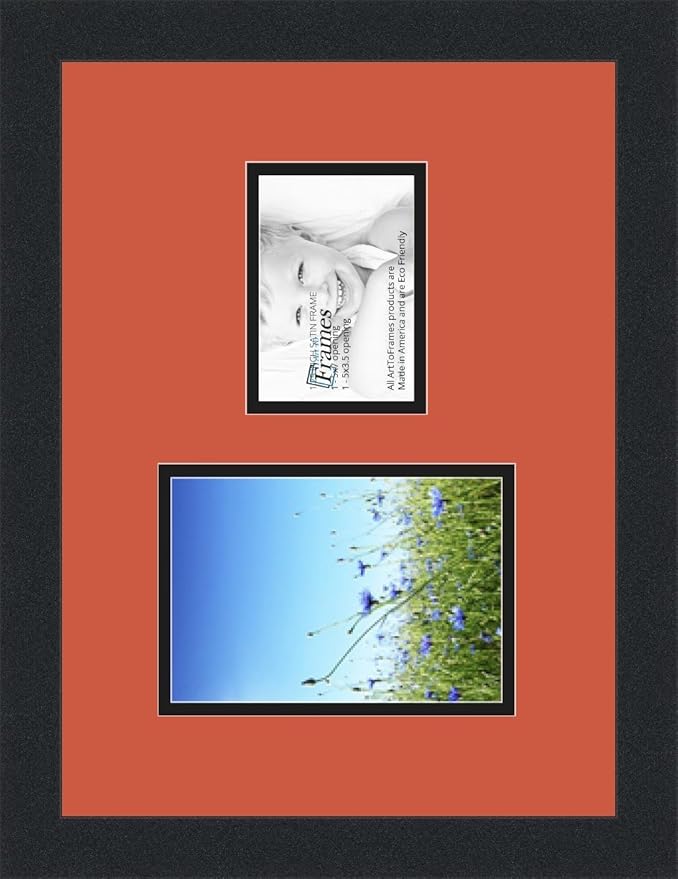 ArtToFrames Collage Photo Frame Double Mat with 1 - 3.5x5^ 5x7 Openings and Satin Black Frame