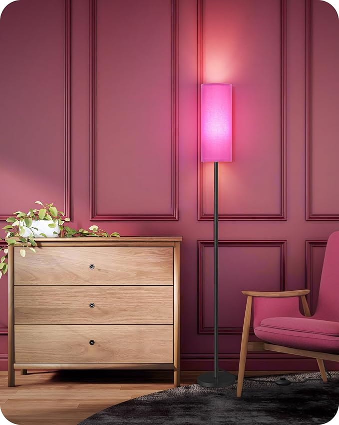 Dimmable Purple Floor Lamp for Living Room with Remote and Foot Switch, Corner Floor Lamp for Bedroom, 66" Standing Tall Lamp, 10W 900LM Bulb Included, 3000K-6500K, Linen Shade, FCC Listed Z06LD05W1