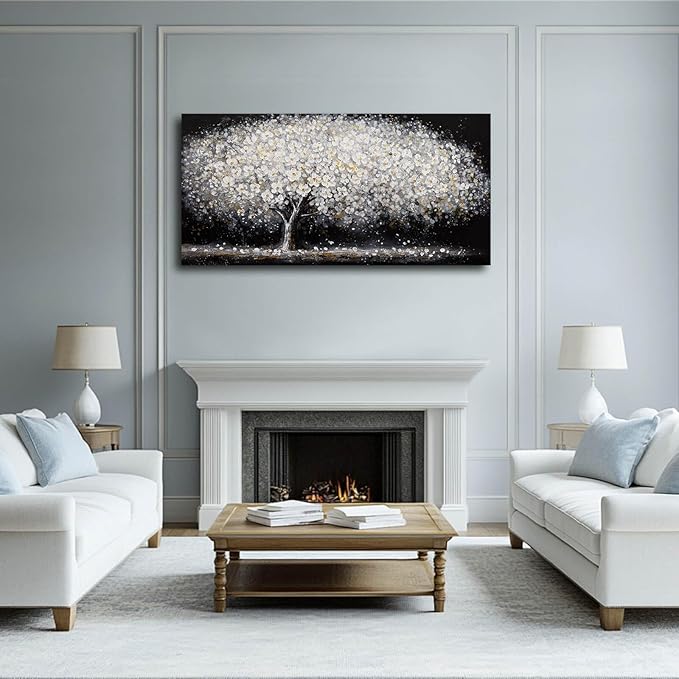 NBAODAN Canvas Wall Art Decor Black and White Wall Art Tree and Flowers Pictures for Living Room Landscape Artwork Nature Canvas Prints for Bedroom Office 24x48 Inch