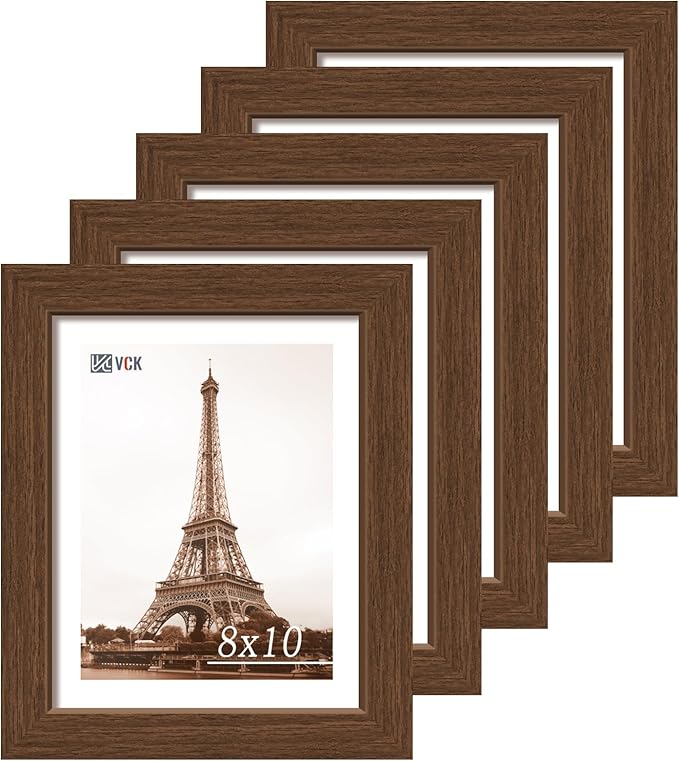 VCK 8x10 Frame Set of 5 - Brown, Wood Picture Frame with Exclusive Wood Grain, Wall Gallery Frame