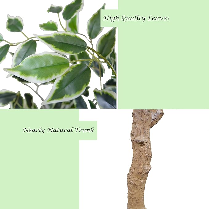 Artificial Ficus Plant 6ft, Faux Tree with Black Tall Planter, Fake Ficus Leaves Trees in Pot, Artificial Floor Plants for Home Living Room Office Garden Balcony Foyer Decor Indoor