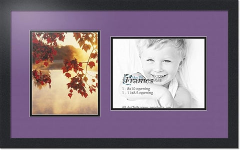 ArtToFrames Collage Photo Frame Double Mat with 1 - 8.5x11^ 8x10 Openings and Satin Black Frame
