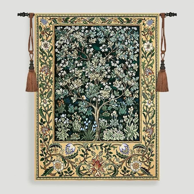 Aubelin Tapestry Small Green William Morris Tree of Life Fine Art Tapestry Wall Hanging Size 35"x27"