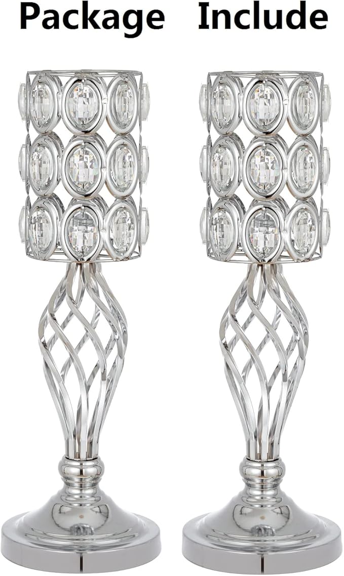 20in Wedding Centerpieces for Tables, 2pcs Silver Metal Diamond Crystal Wedding Flower Stand Centerpiece Vases for Table Decorations Reception Party Home Decor