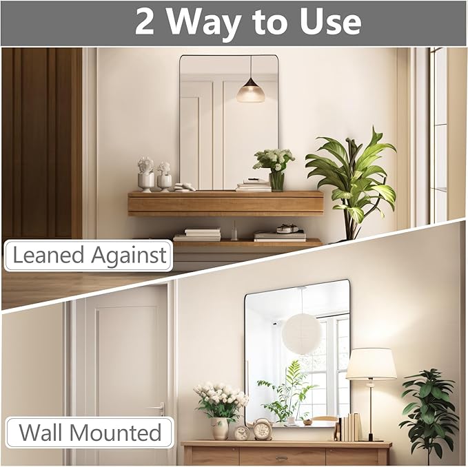 Mirrorons Black Bathroom Mirror 36 x 24 Inch, Black Wall Mirror, Matte Black Bathroom Vanity Mirror with Rounded Corner, Shatterproof (Horizontal/Vertical)
