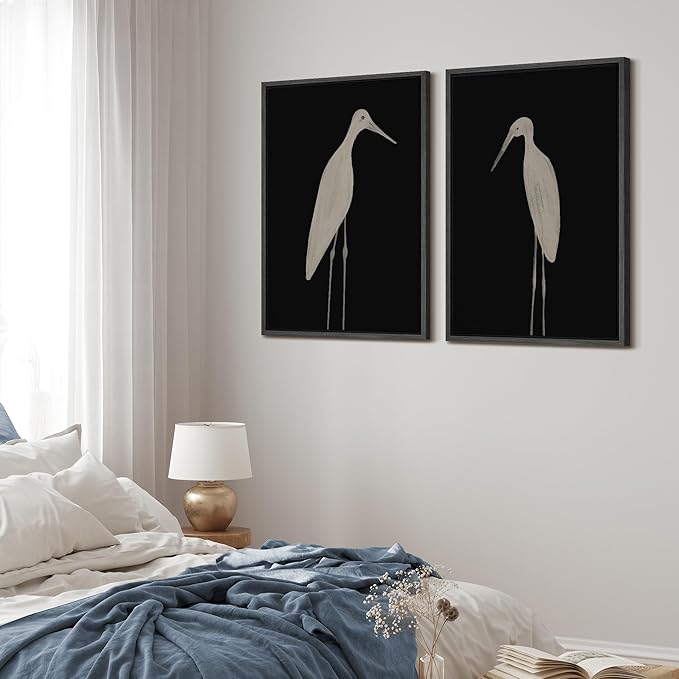 MUDECOR Framed Canvas Print Wall Art Minimalist Crane Silhouettes Illustrations Modern Art Decorative Bohemian Colorful for Living Room, Bedroom, Office - 16"x24"x2 Black