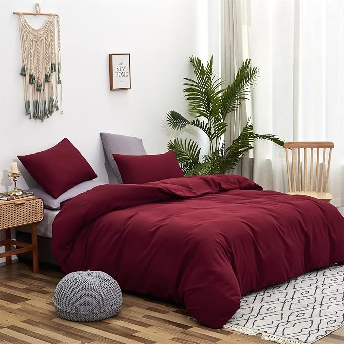 Luxlovery Dark Red Comforter Set King Women Burgundy Bedding Comforter Set Wine Red Marroon Blanket Quilts Modern Soft Breathable Solid Claret Crimson Bedding Set