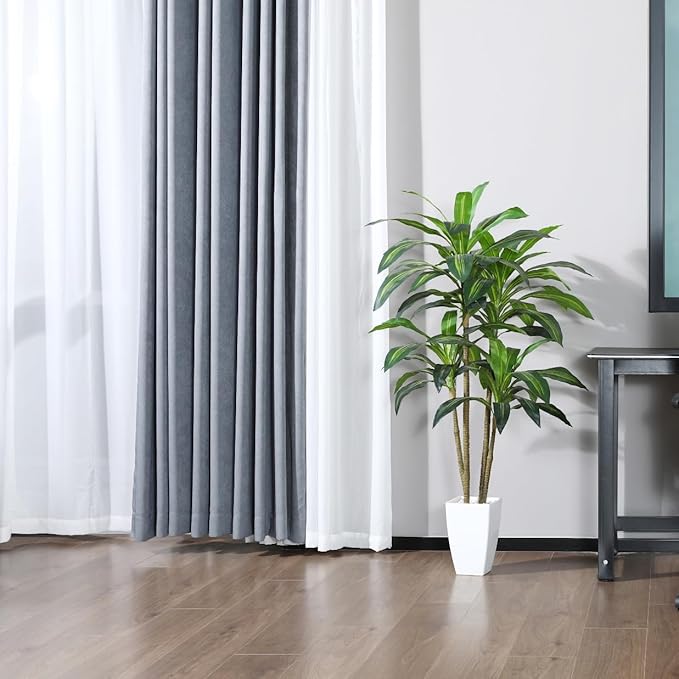 Artificial Plants,4FT Dracaena Tree Faux Plants with White Taper Planter,Tall Fake Plant for Indoor,Fake Tree for Home Decor Office Living Room Porch
