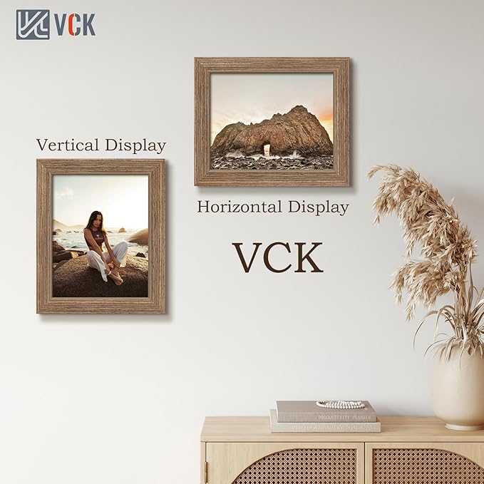 VCK 8x10 Picture Frame 5 Pack - Brown Walnut, Natural Textured Solid Wood Frame, Wall Gallery Frame