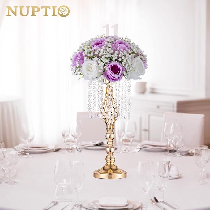 NUPTIO Babys Breath Artificial Flowers: 2 Pcs 8.6 inch Diameter Lilac Fake Rose Ball Arrangement Bouquet Centerpiece for Wedding Tables Event Party Decor