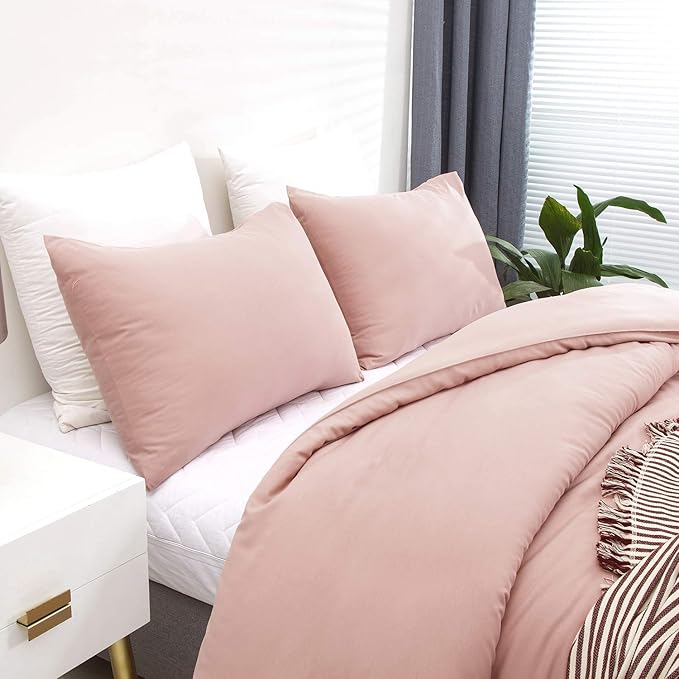 Pureant Blush Pink Comforter Set Queen Solid Color Bedding Comforter Sets Cotton Bedding for Women Girls Bean Pink Comforter Soft Cute Color Queen Blanket Quilts Muave Queen Size Comforter