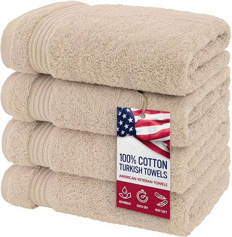 American Veteran Towel, Hand Towels for Bathroom Set of 4, 100% Cotton Turkish Hand Towel Sets Clearance Prime, Soft Drying Hand Face Towels, Beige Hand Towels